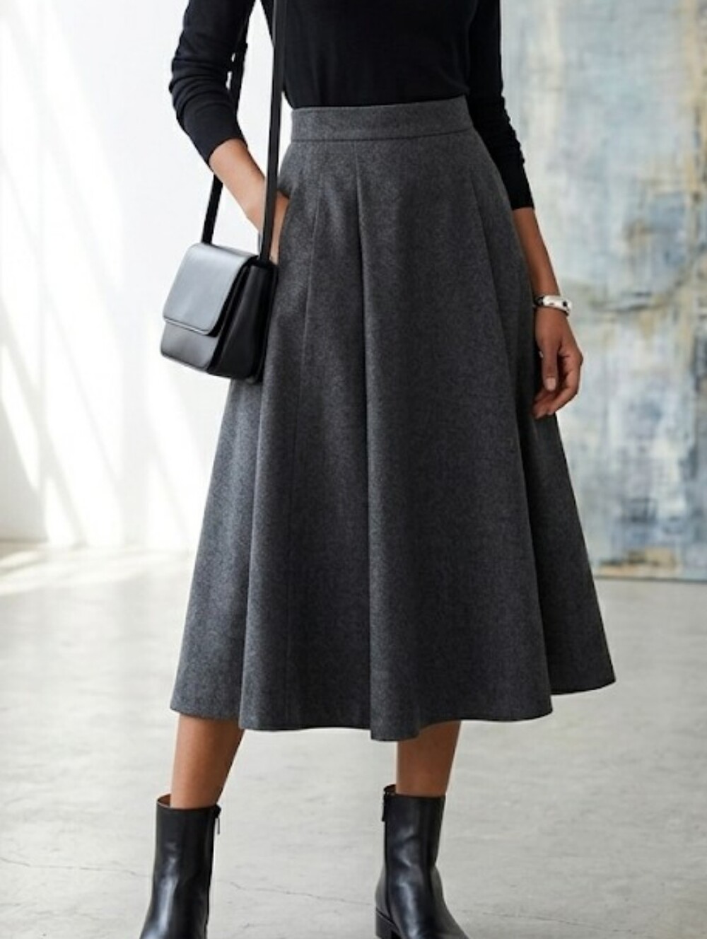 Zara Dark Gray A-Line Midi Skirt